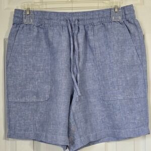 Lands End Womens Blue Linen Blend High Rise Drawstring Shorts Size M 10-12